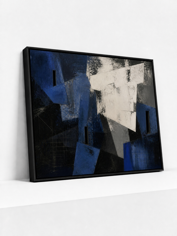 Cobalt Construct Framed Canvas | Blue Abstract Wall Art