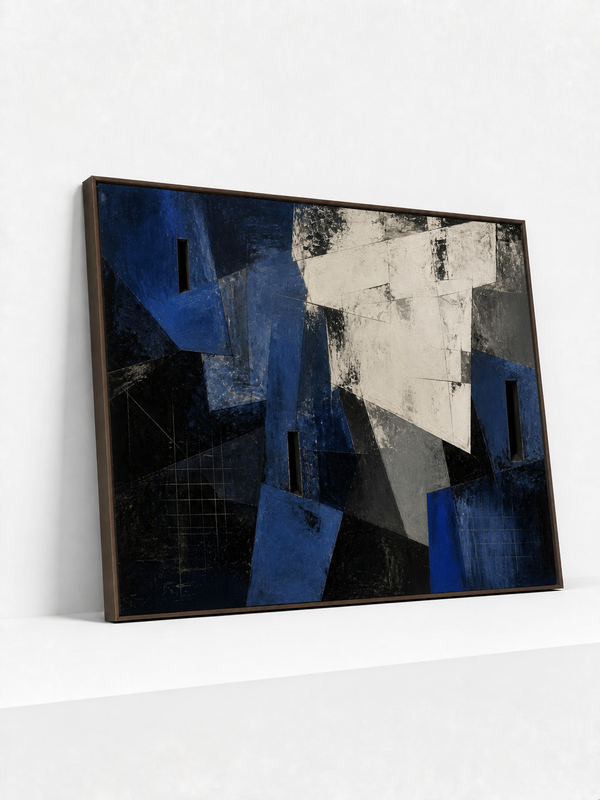 Cobalt Construct Wooden Framed | Blue Abstract Wall Art