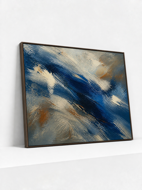Broken Water Wooden Framed | Blue Abstract Wall Art