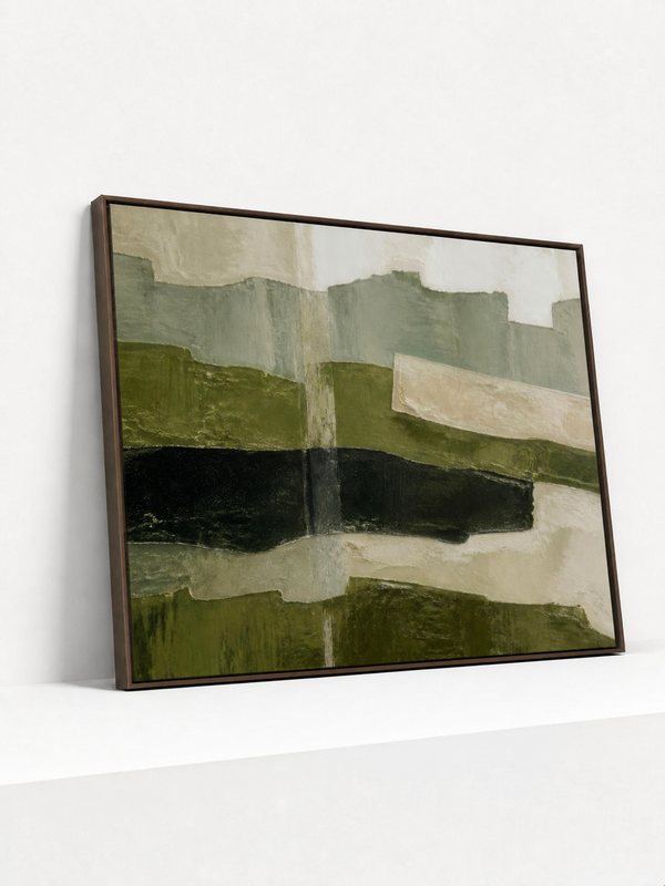 Folded Range Wooden Framed | Green Abstract Wall Art