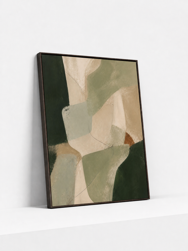 Quiet Assembly Wooden Framed | Green Abstract Wall Art