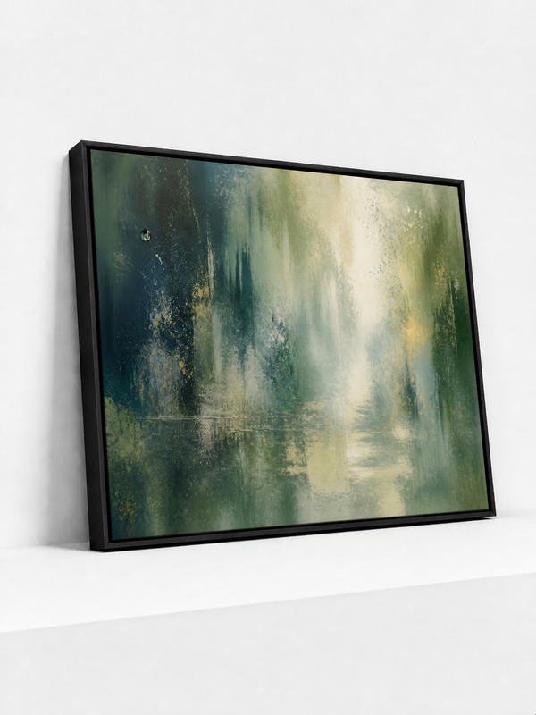 Forest After Rain Framed Canvas | Green Abstract Wall Art
