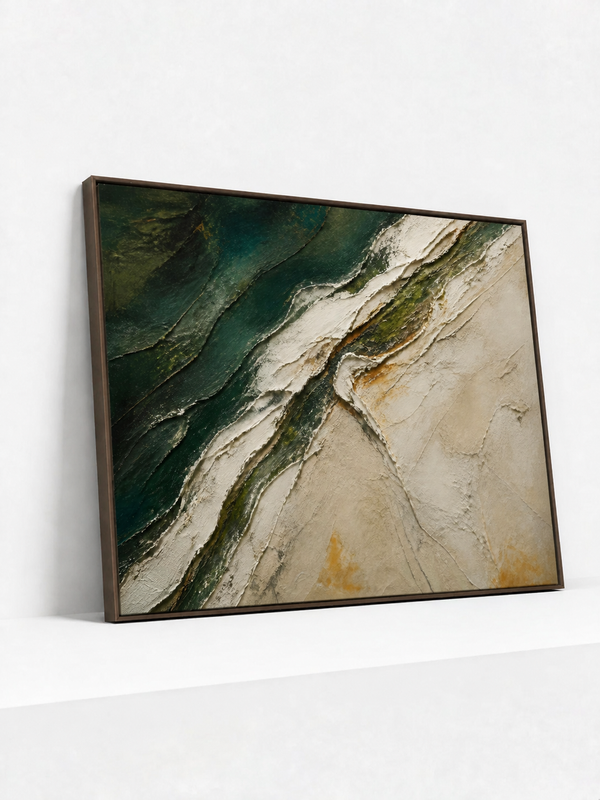 Tidal Fault Wooden Framed | Green Abstract Wall Art