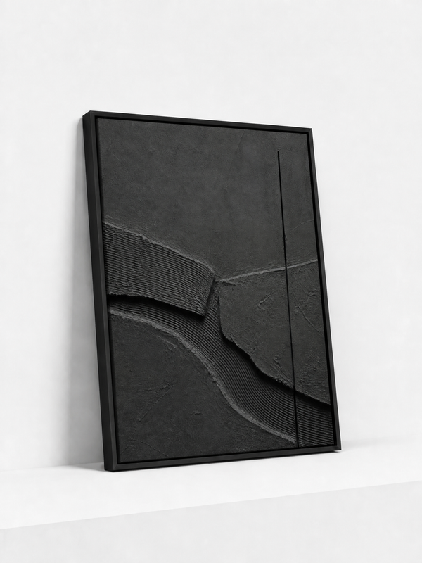 Charcoal Relief Framed Canvas | Textured Abstract Wall Art