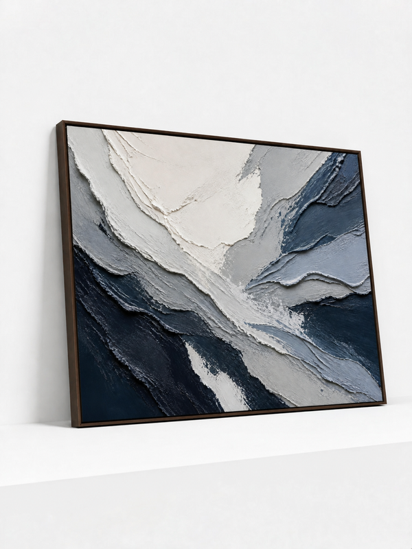 Topographic Blue Wooden Framed | Textured Abstract Wall Art