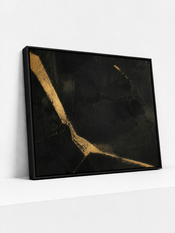 Black Fissure Framed Canvas | Gold Abstract Wall Art
