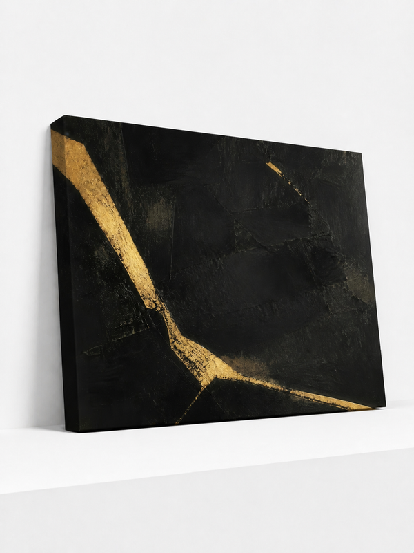 Black Fissure Canvas | Gold Abstract Wall Art