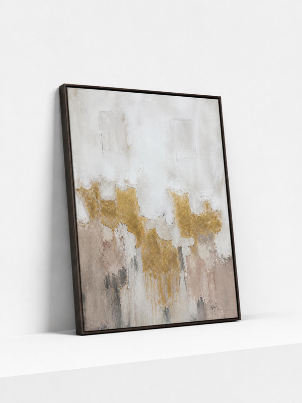 Suspended Rupture Wooden Framed | Gold Abstract Wall Art