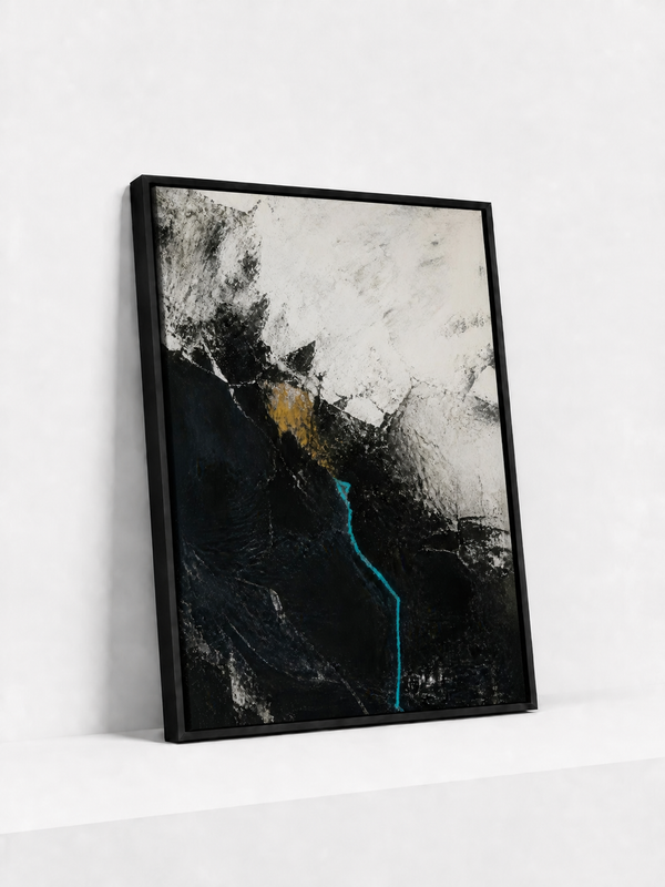 Blue Fault Framed Canvas | Black and White Abstract Wall Art