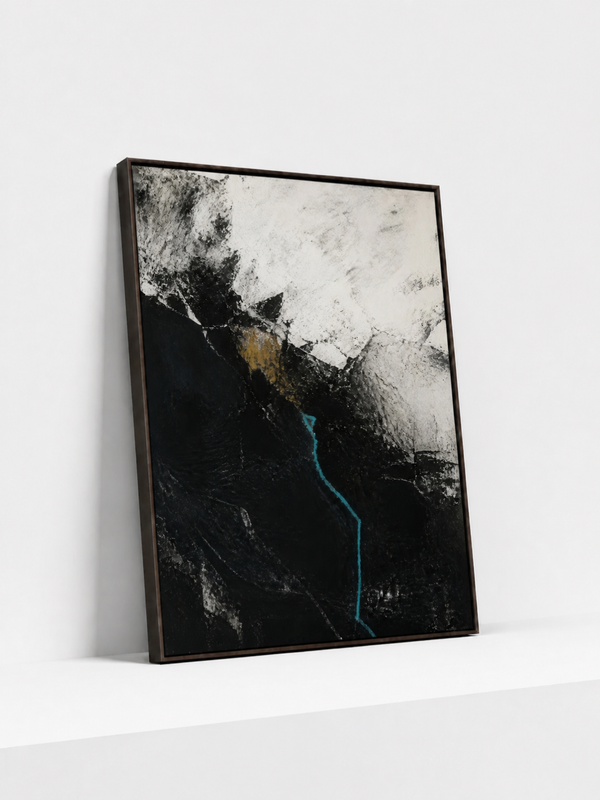 Blue Fault Wooden Framed | Black and White Abstract Wall Art