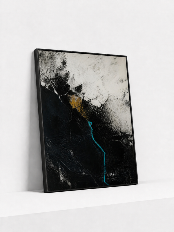 Blue Fault Metal Framed | Black and White Abstract Wall Art