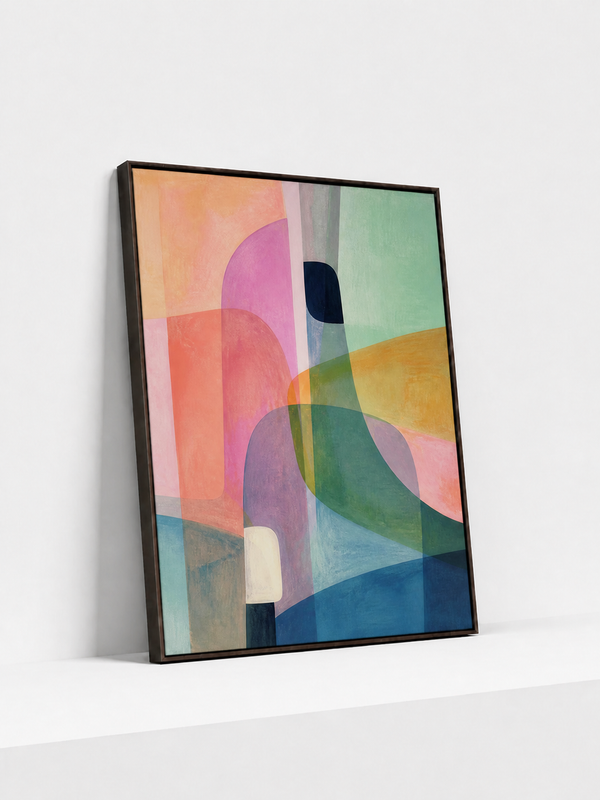 Soft Architecture Wooden Framed | Colorful Abstract Wall Art