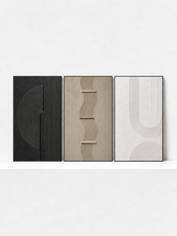 Incised Field II (Middle Panel) Metal Framed | 3 Piece Abstract Wall Art