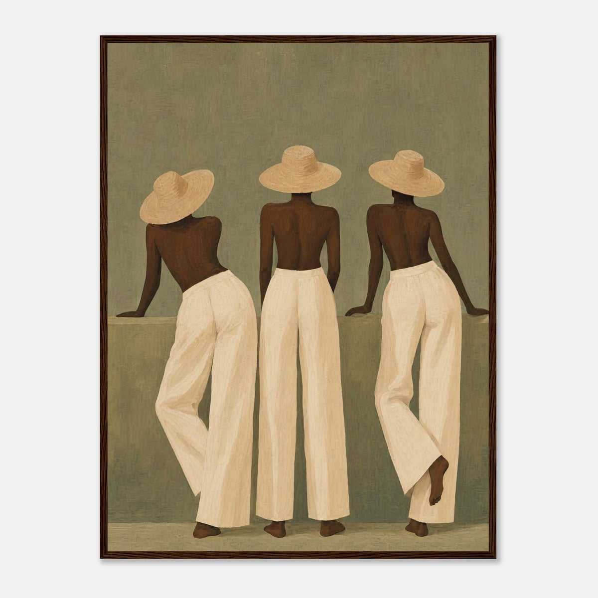 Three Straw Hats | Souls Premium Wooden Framed - 60x80 cm / 24x32″ / Dark Wood