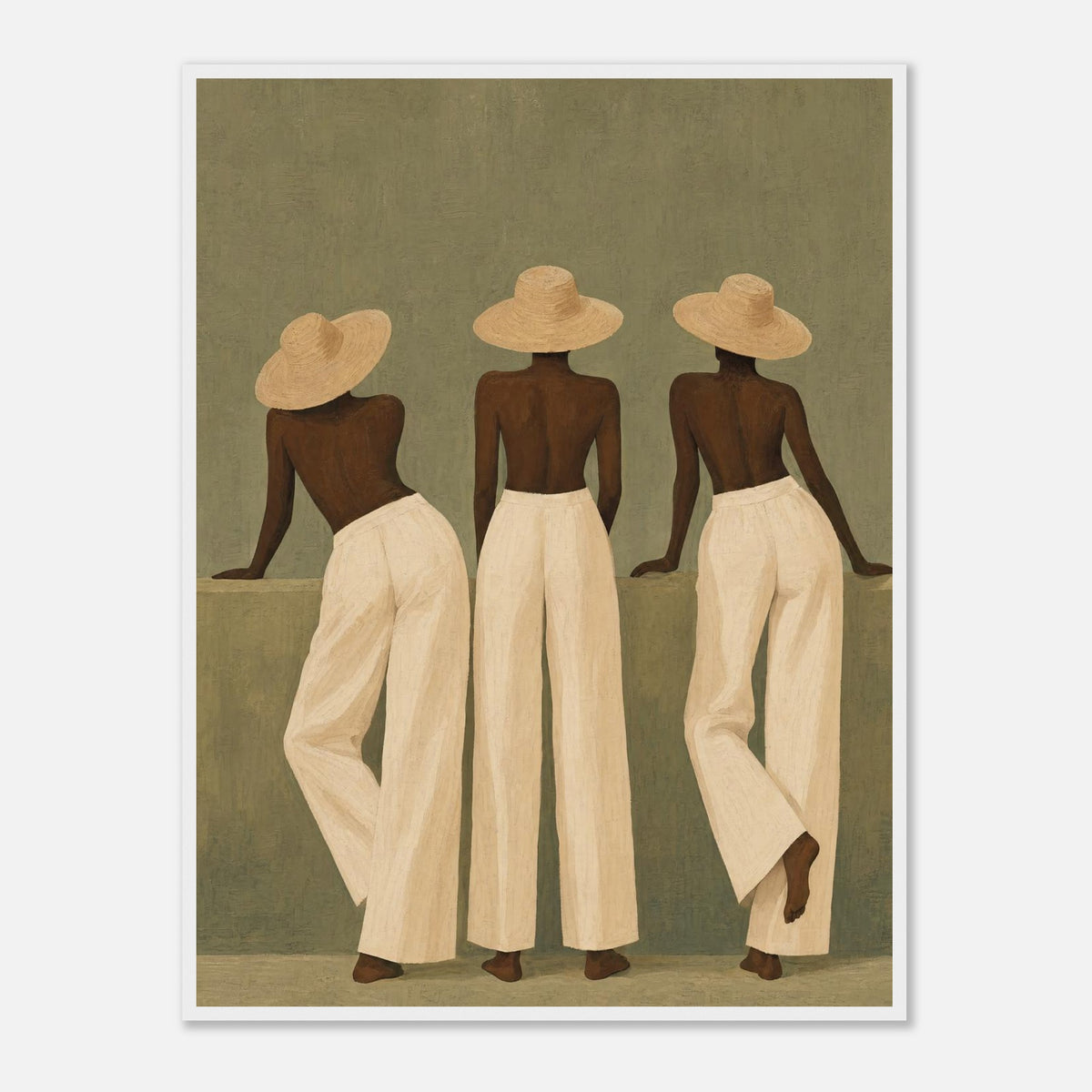 Three Straw Hats | Souls Premium Wooden Framed - 60x80 cm / 24x32″ / White
