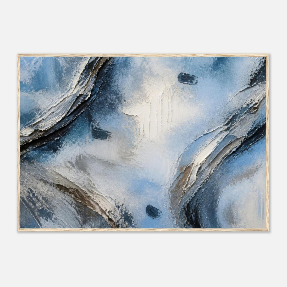 Atmospheric Shelf, blue wall art, 70x100 cm in a wood frame