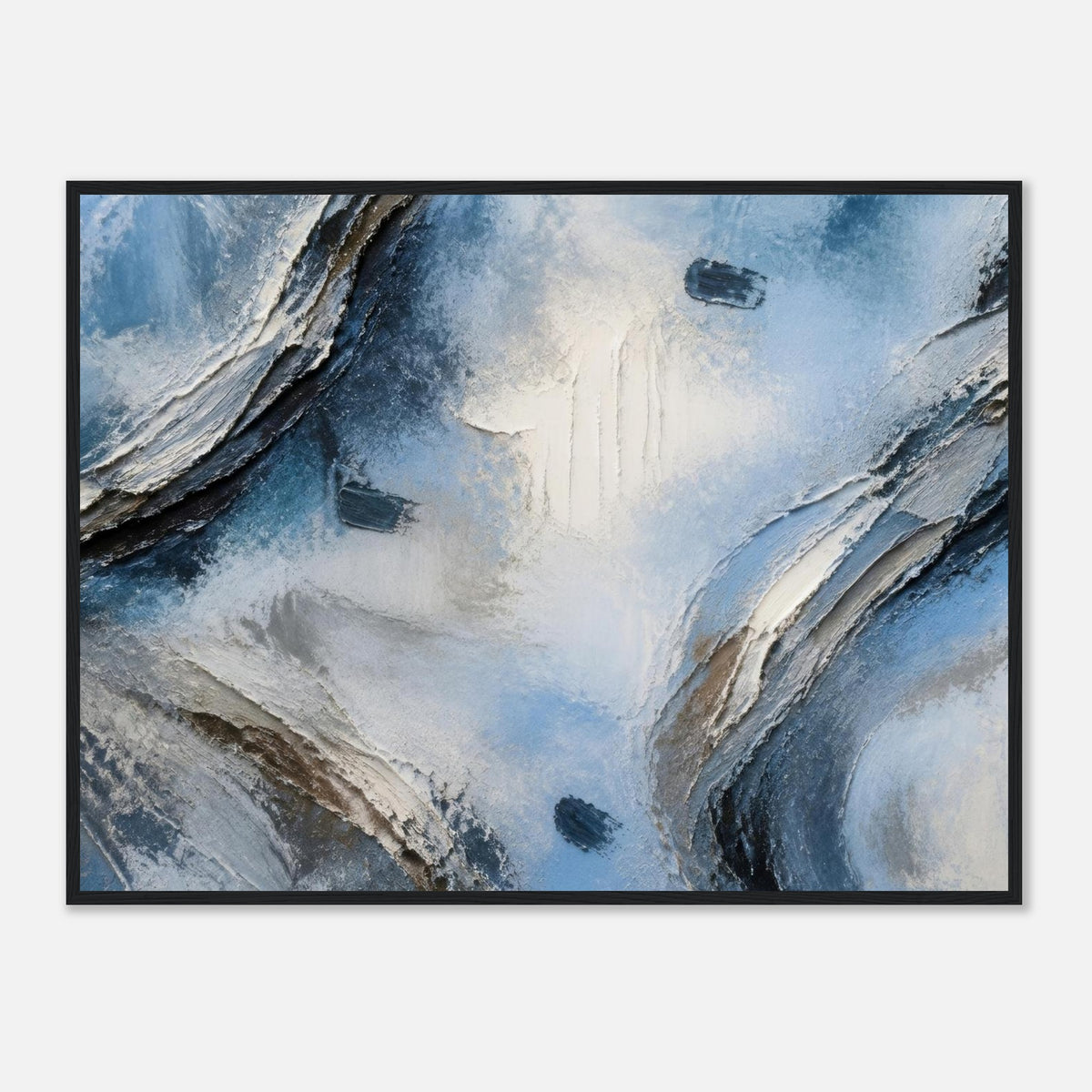 Atmospheric Shelf, blue wall art, 60x80 cm in a black frame