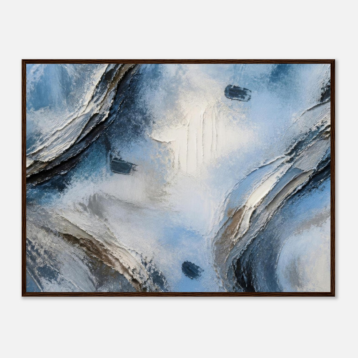 Atmospheric Shelf, blue wall art, 60x80 cm in a dark wood frame