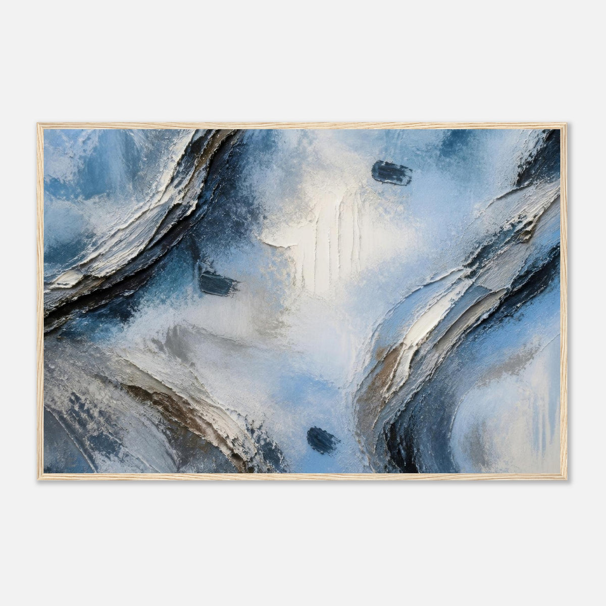 Atmospheric Shelf, blue wall art, 60x90 cm in a wood frame
