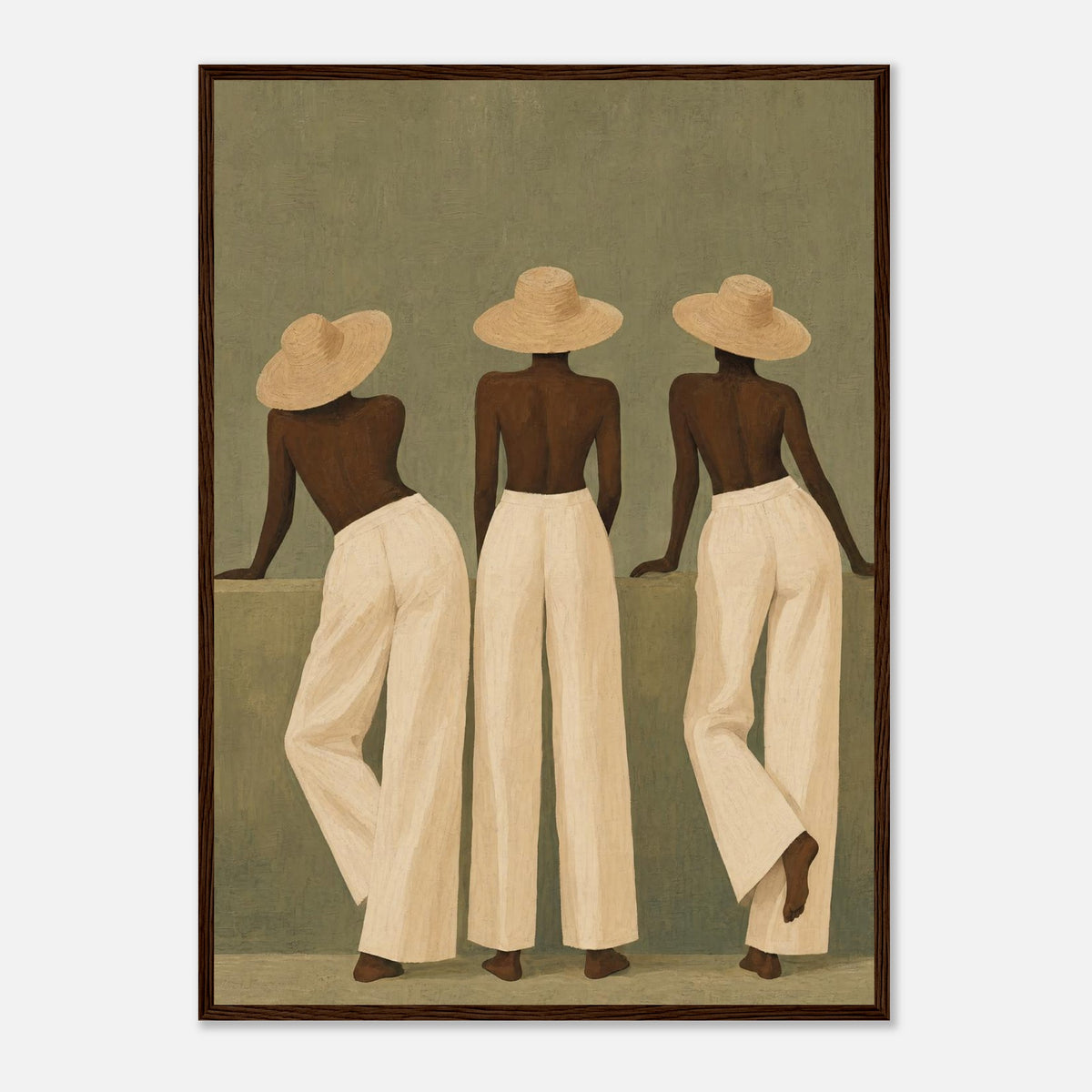 Three Straw Hats | Souls Premium Wooden Framed - 50x70 cm / 20x28″ / Dark Wood