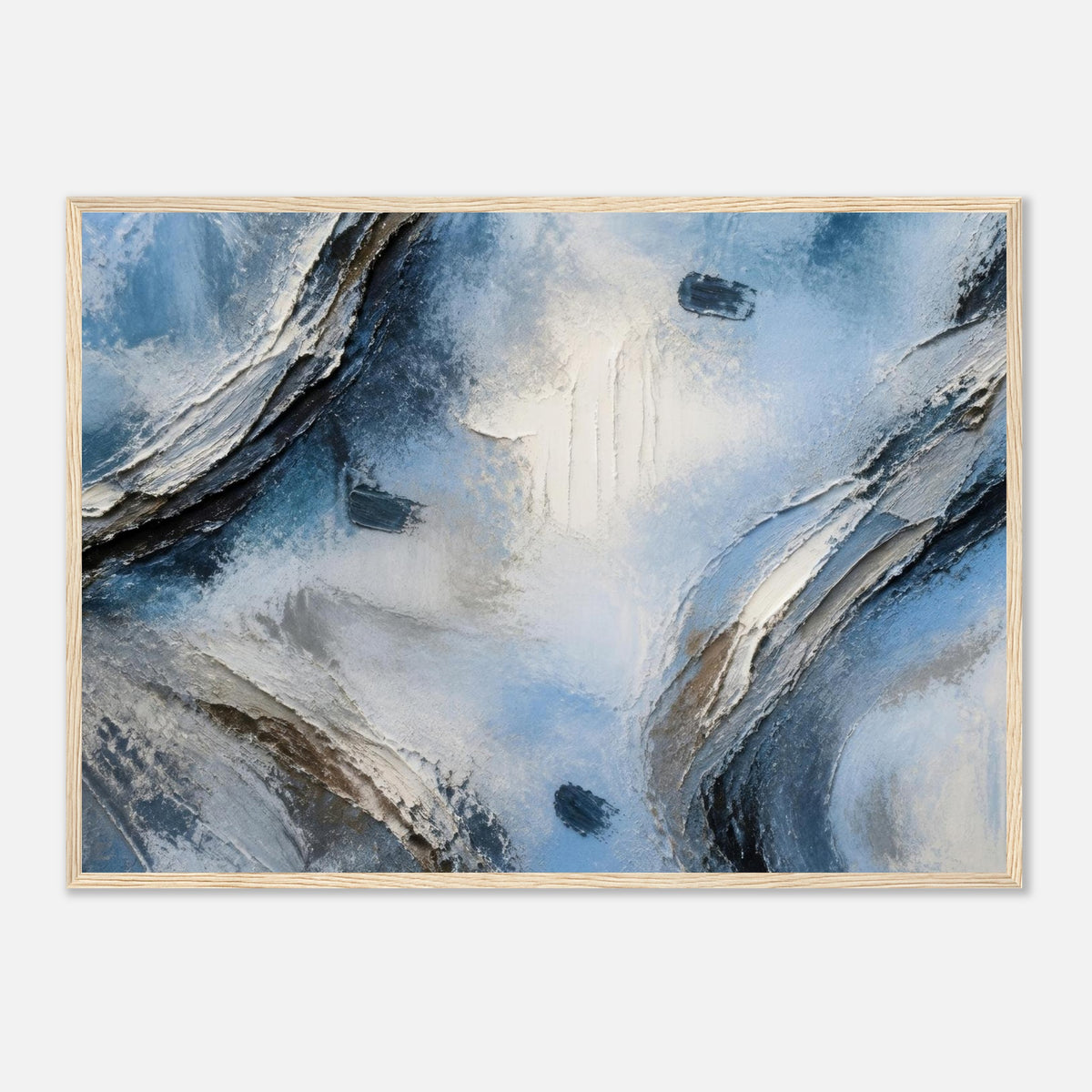 Atmospheric Shelf, blue wall art, 50x70 cm in a wood frame